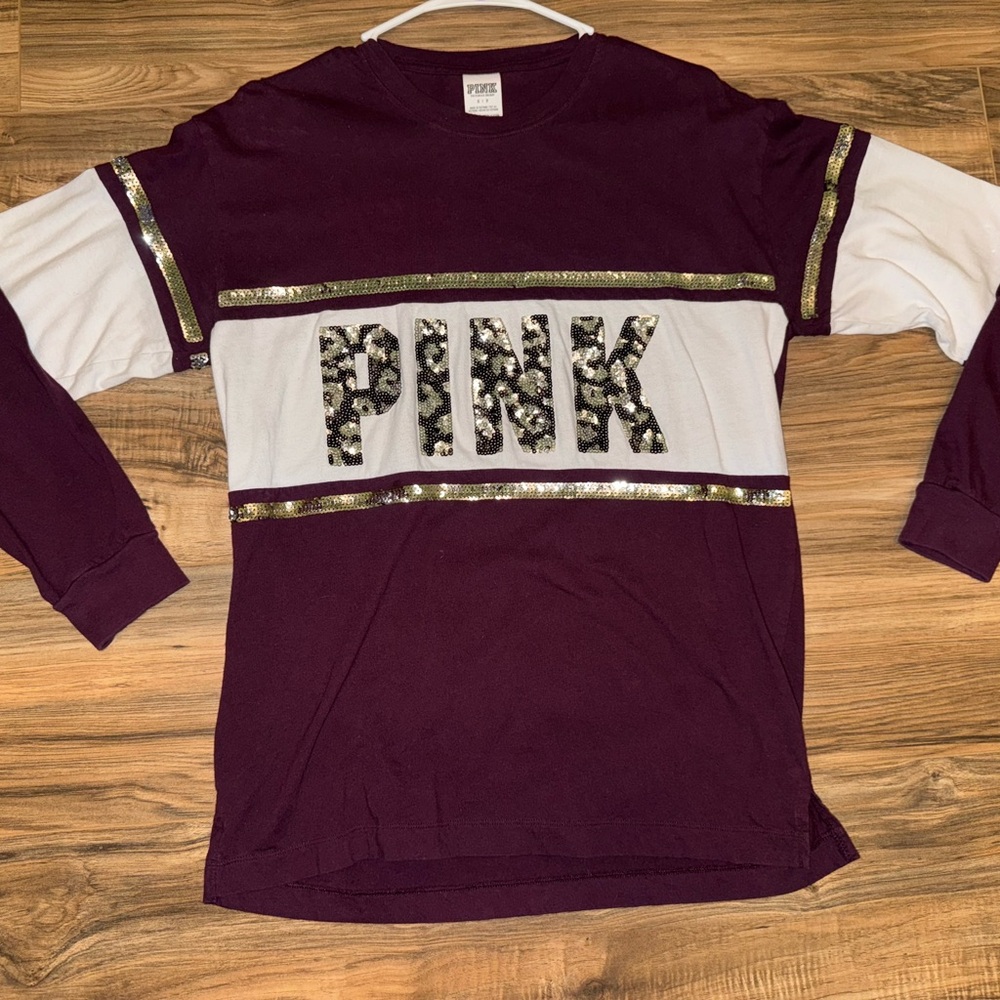 Victoria’s Secret PINK Leopard Bling Maroon Long Sleeve
